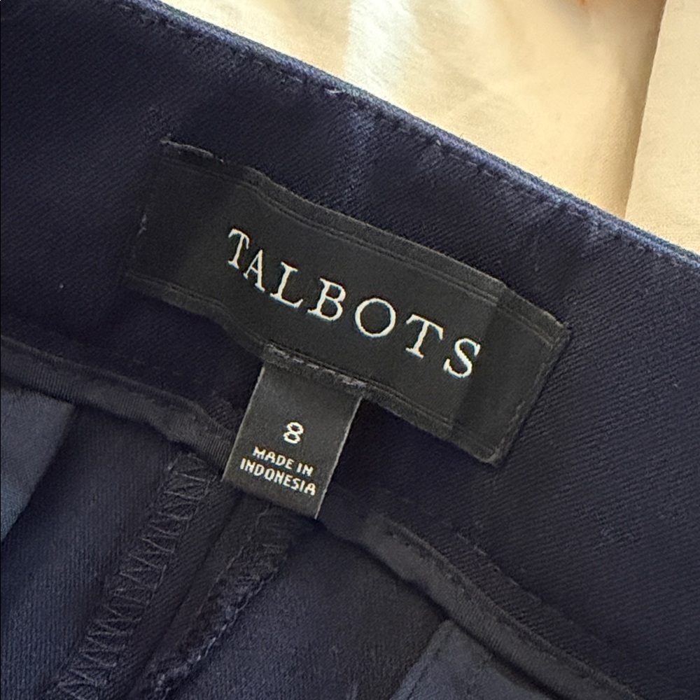 Talbots Navy Trousers white trim detail sz 8 - Picture 5 of 6